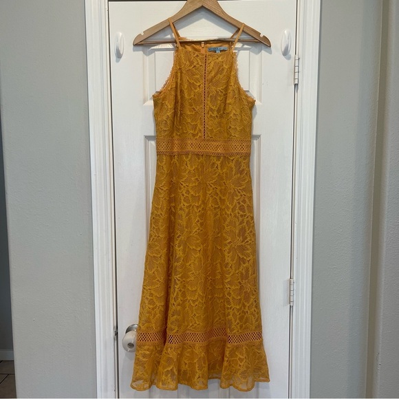 Antonio Melani Yellow Lace Midi Dress Women’s 4 Spring Summer Classic Colorful - Picture 1 of 10